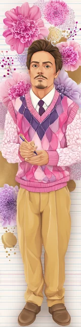 Free teacher bookmark featuring a standing teacher in beige pants